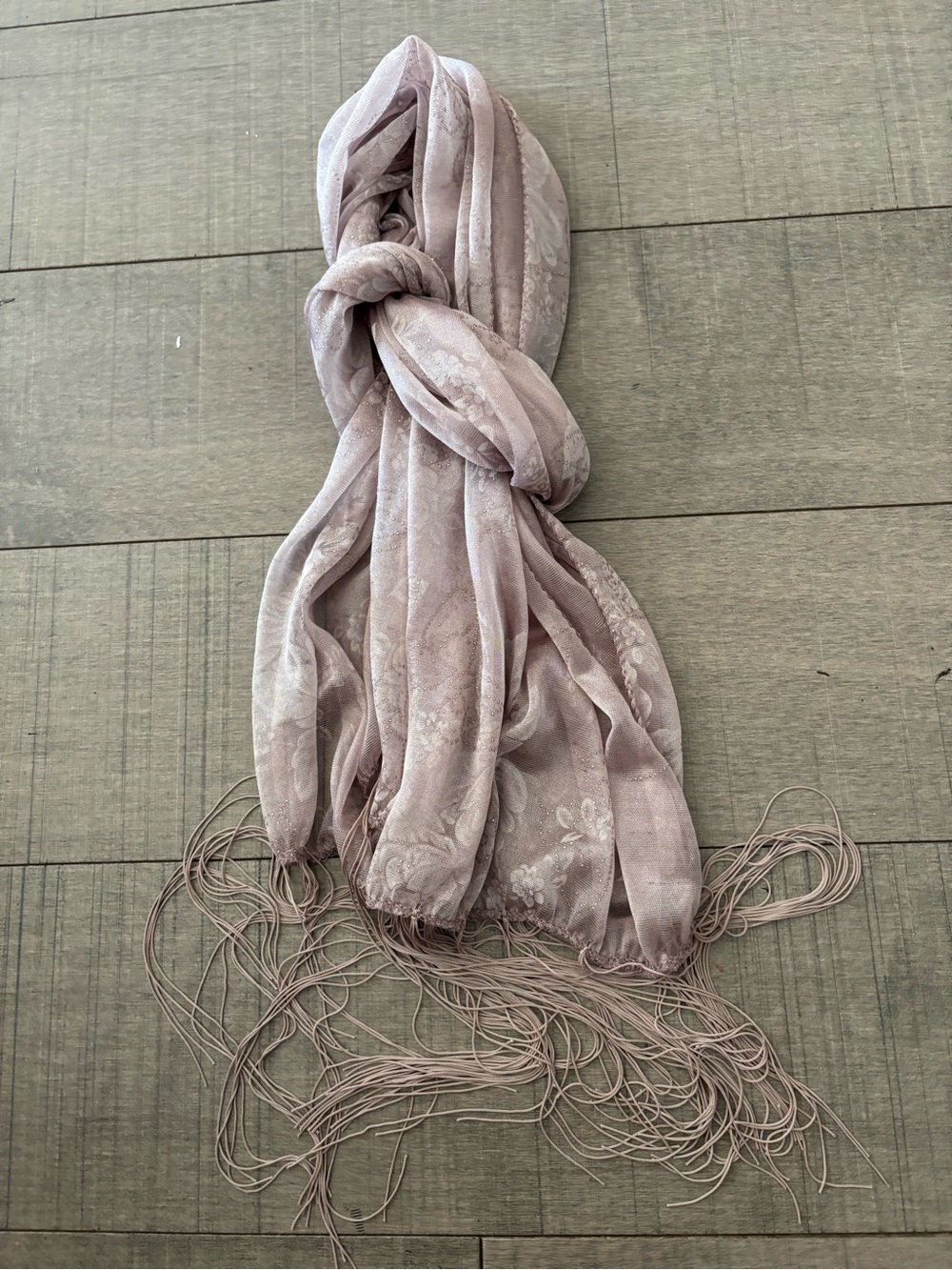 🔥BOGO🔥- Coastal Cowgirl Sheer Floral Glitter Fringe Scarf- Dusty Mauve